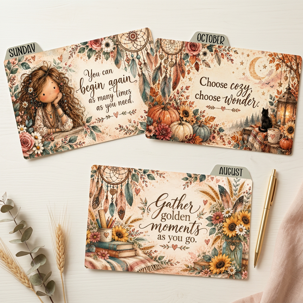 Three tabbed card designs styled in a stationery mockup